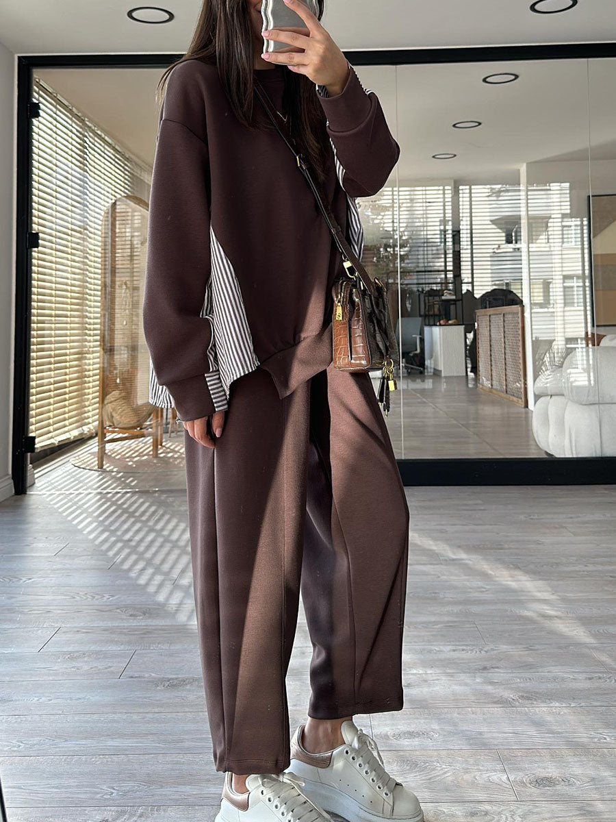 Women's striped patchwork casual two-piece set