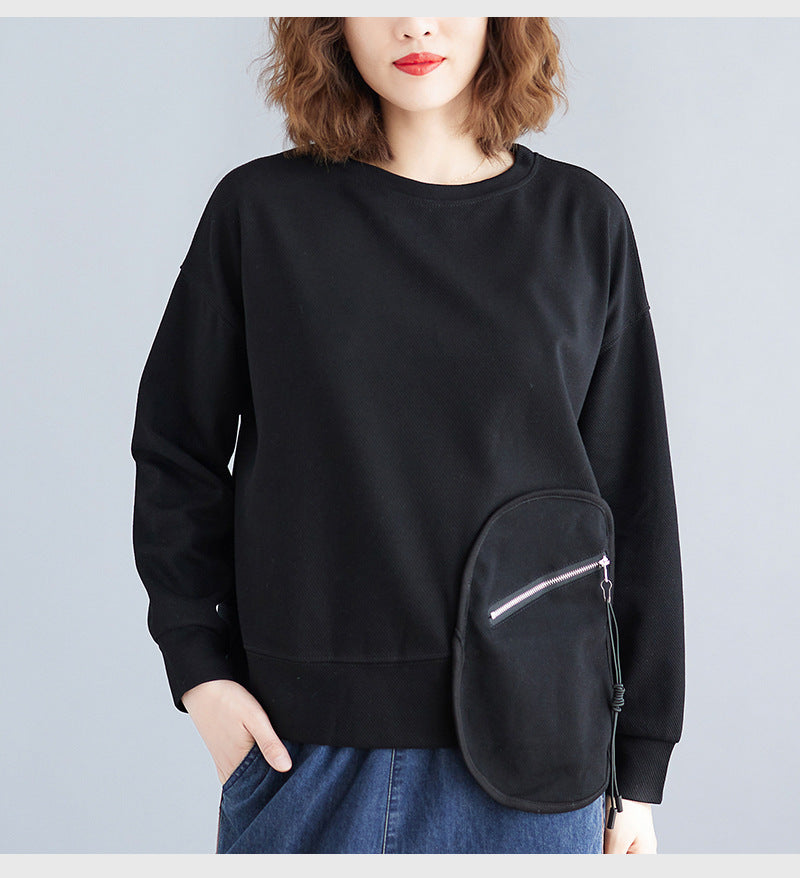 Loose Splicing Long Sleeve Round Neck Sweatshirt