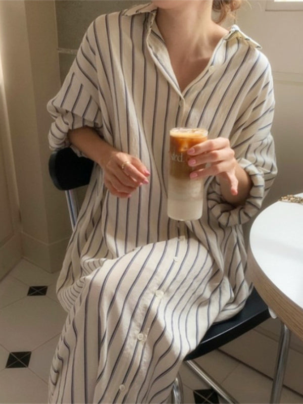 Chic Striped Mid-sleeve Maxi Dress