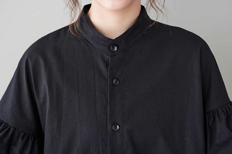 Literary Splicing Stand Collar Midi Dress