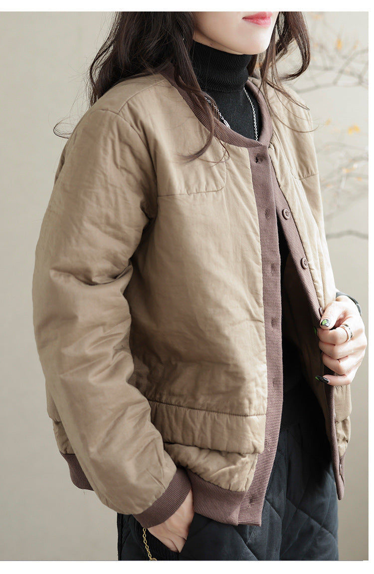 Classic Color Blocking Round Neck Jacket