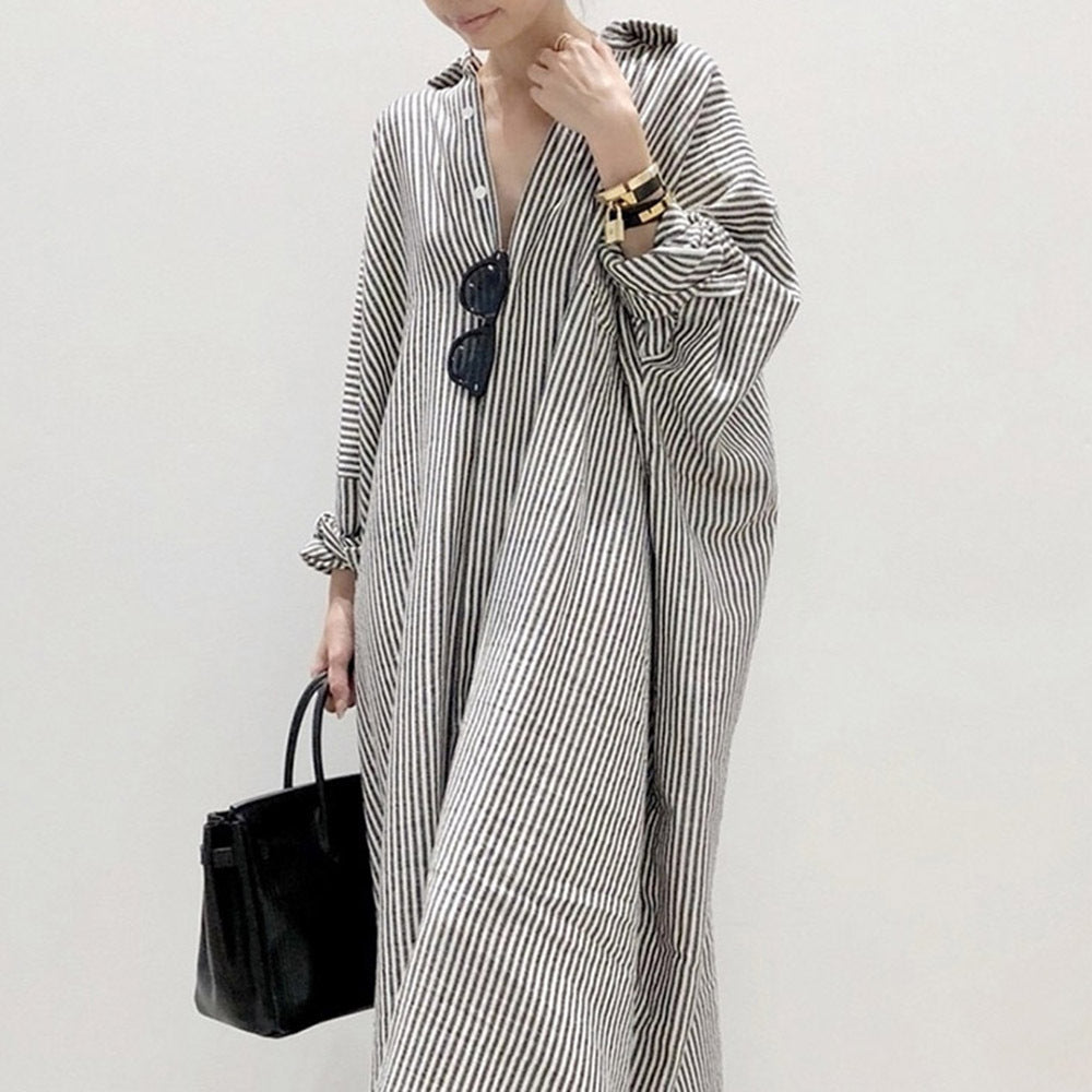 Casual Striped Long Sleeve Maxi Dress