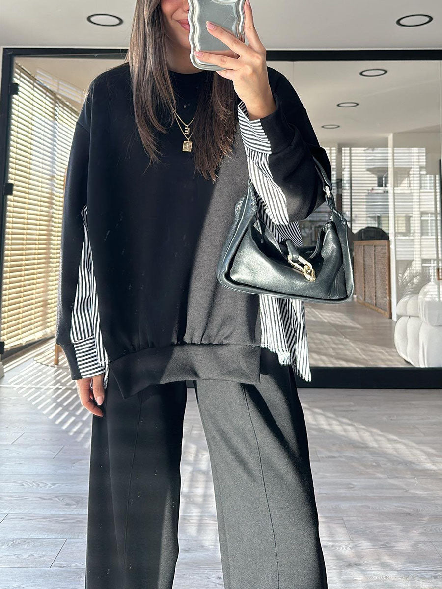 Women's striped patchwork casual two-piece set