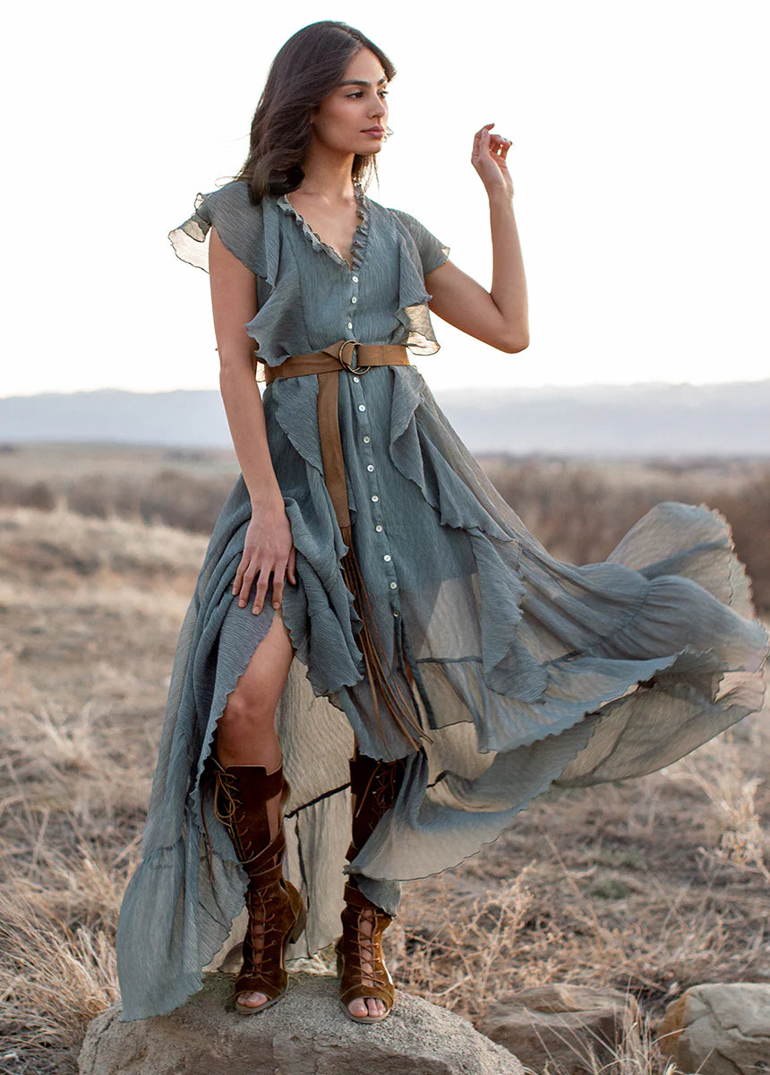 Vertical Ruffle Maxi Dress