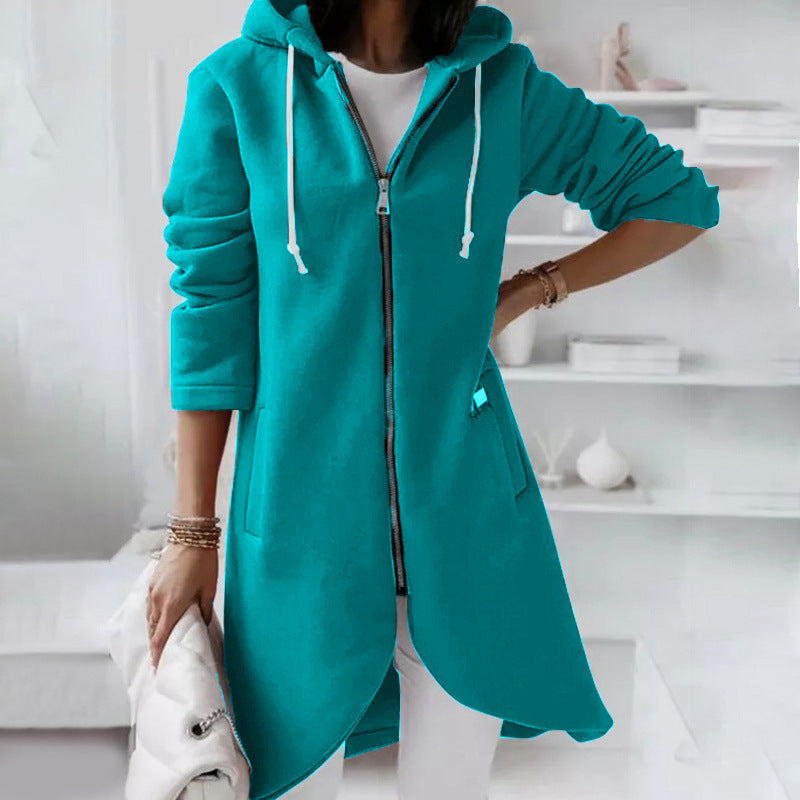 Simple Zipper Hooded Long Sleeve Outwear