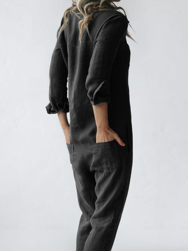 Button Up Casual Linen Jumpsuit