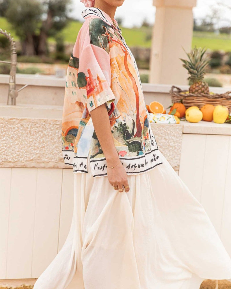 Distinctive Graffiti Print Short Sleeve Shirt