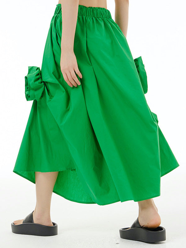 Loose Asymmetric Elasticity Solid Color Three-Dimensional Flower Skirts Bottoms