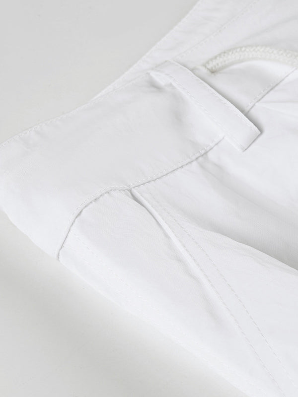 Loose Wide Leg Drawstring Pockets Solid Color Pants Trousers