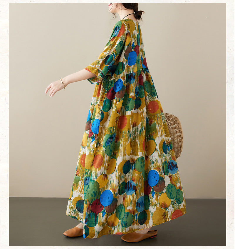 Bohemian Style Colorful Printed Short Sleeve Maxi Dress
