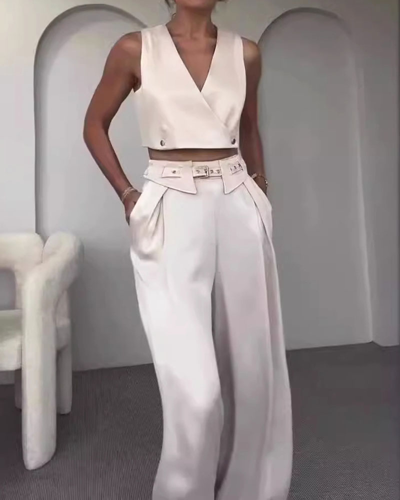 Fashion Commuter V-Neck Vest & Pants Two-Piece Set