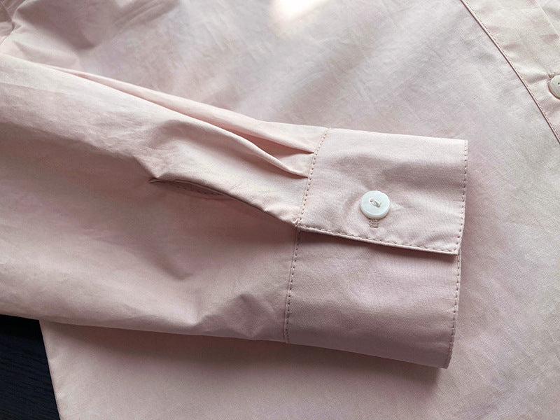 Simple Loose Solid Color Long Sleeve Shirt