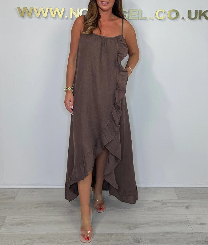 Solid Color  High Low -Desigh Ruffled Dress