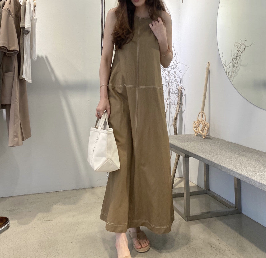 Loose Solid Color Sleeveless Cotton And Linen Dress