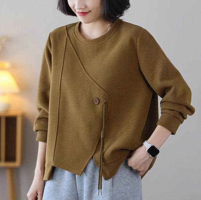 Casual Solid Color Splicing Long Sleeve Sweatshirt
