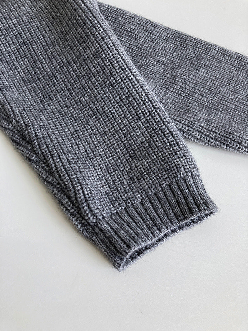 Casual Solid Color Zipper Turtleneck Knit Sweater