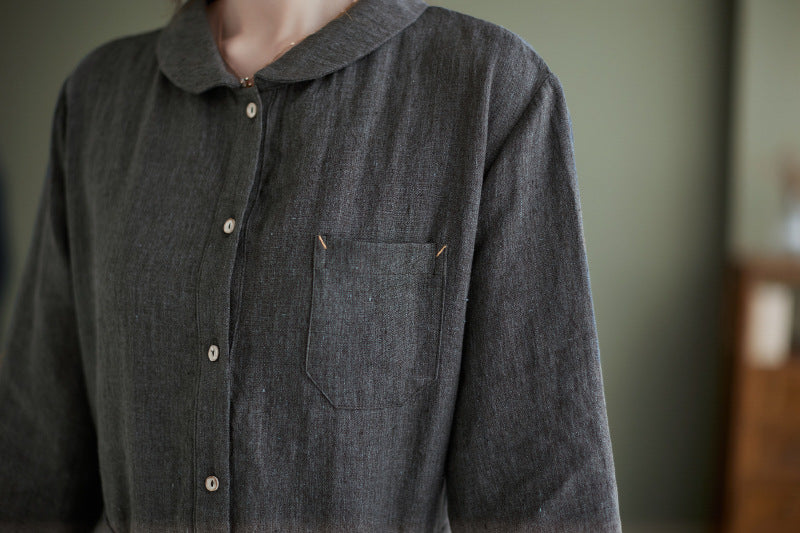 Retro Solid Color Long Sleeve Maxi Dress