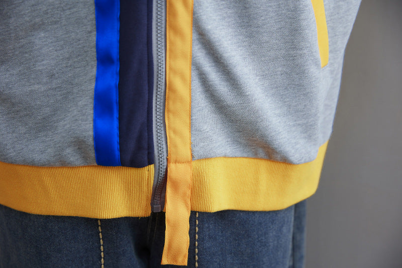 Casual Color Blocking Round Neck Long Sleeve Baseball Jacket