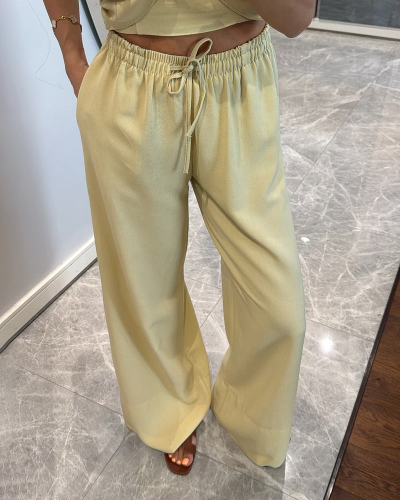 Casual Solid Color Lace-Up Top & Pants Two-Piece Set