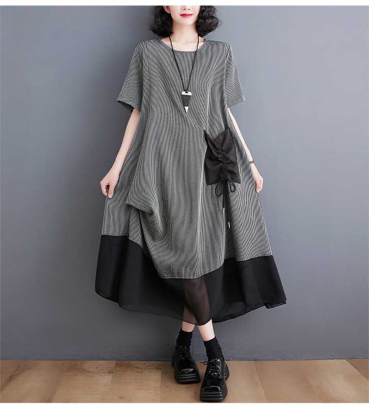 Vintage Literary Irregular Short Sleeve Midi Dress