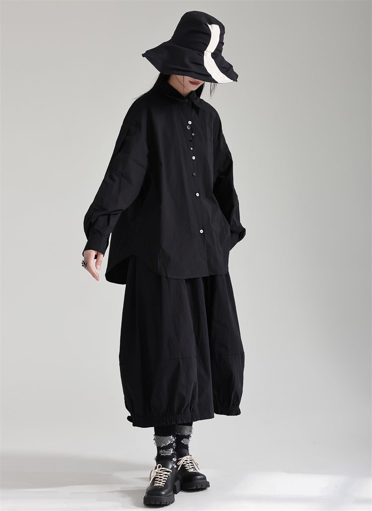 Classic Solid Color Bubble Sleeve Blouse