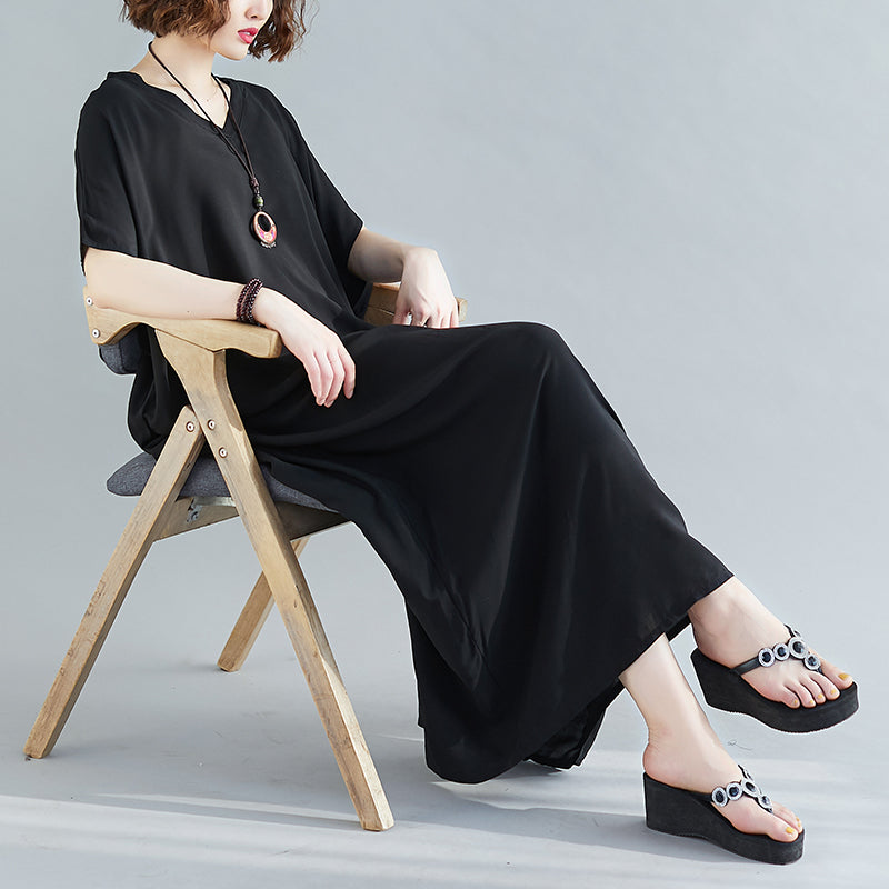 Loose Cotton Solid Color Maxi Dress