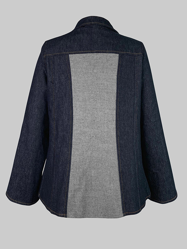 Long Sleeves Loose Contrast Color Split-Joint Deep V-Neck Jackets Outerwear