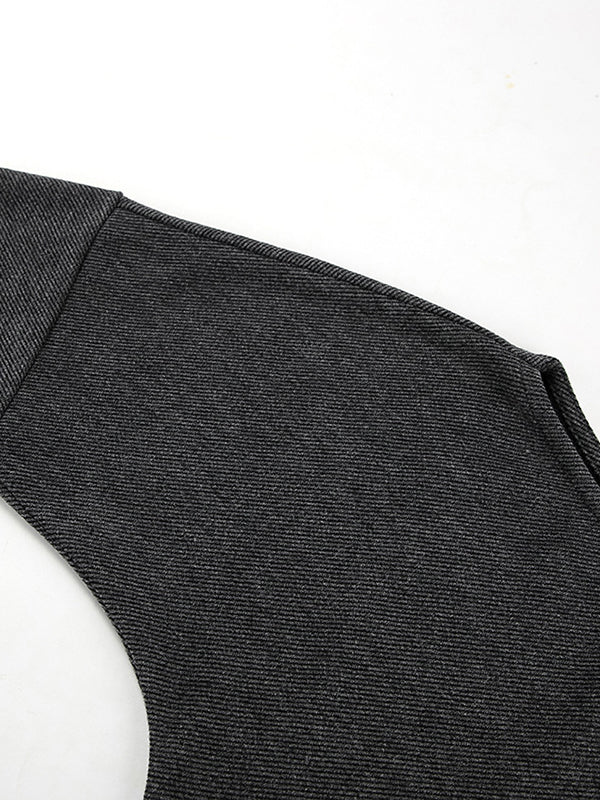 Long Sleeves Loose Solid Color Split-Side One-Shoulder T-Shirts Tops