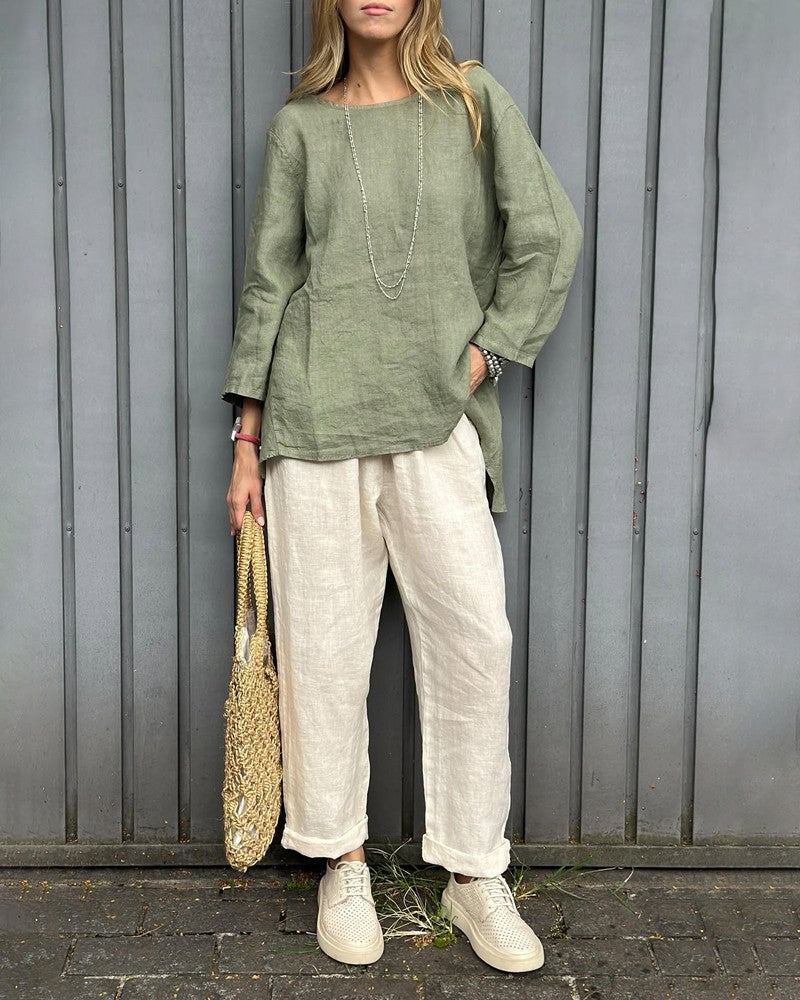 Casual Round Neck Top & Pants Two-Piece Set