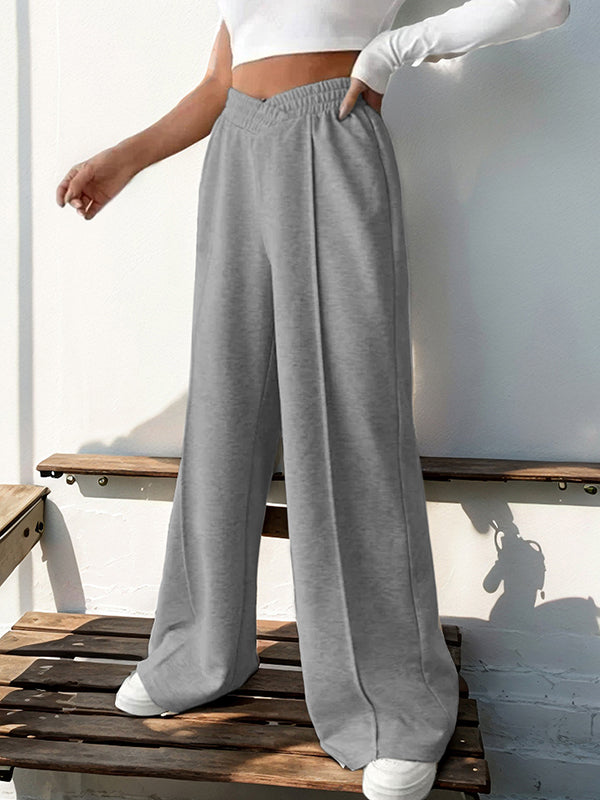 High Waisted Loose Elasticity Solid Color Pants Trousers