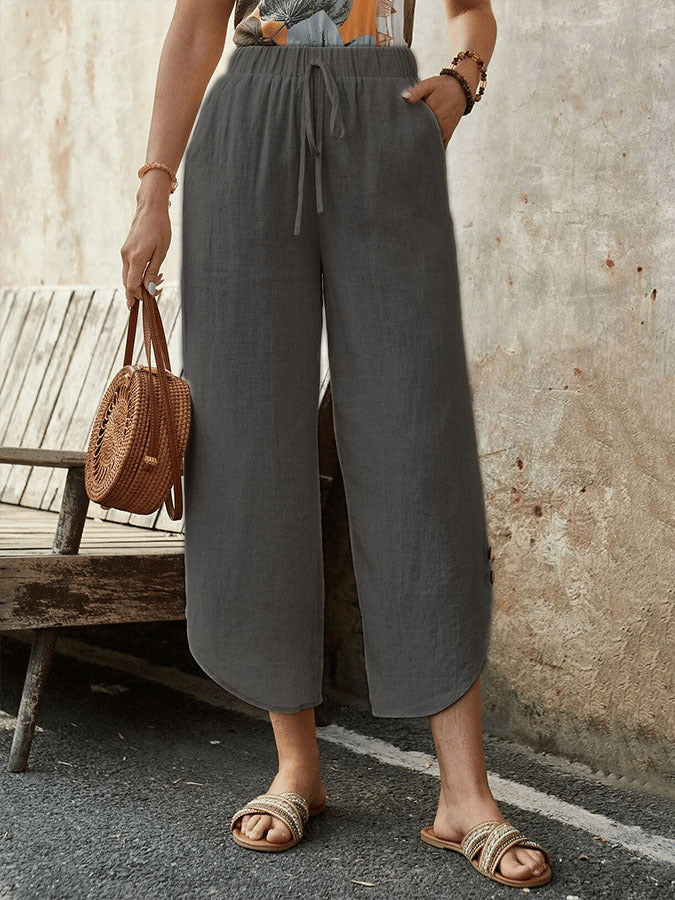 Drawstring Irregular Casual Cropped Pants