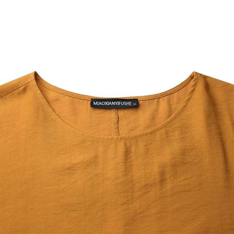 Simple Solid Color Long Sleeve Round Neck Midi Dress