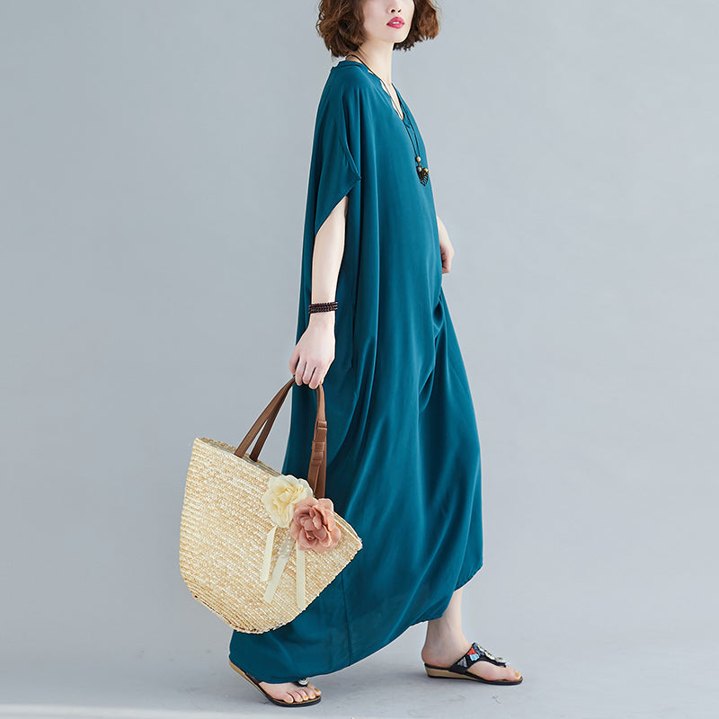 Loose Cotton Solid Color Maxi Dress