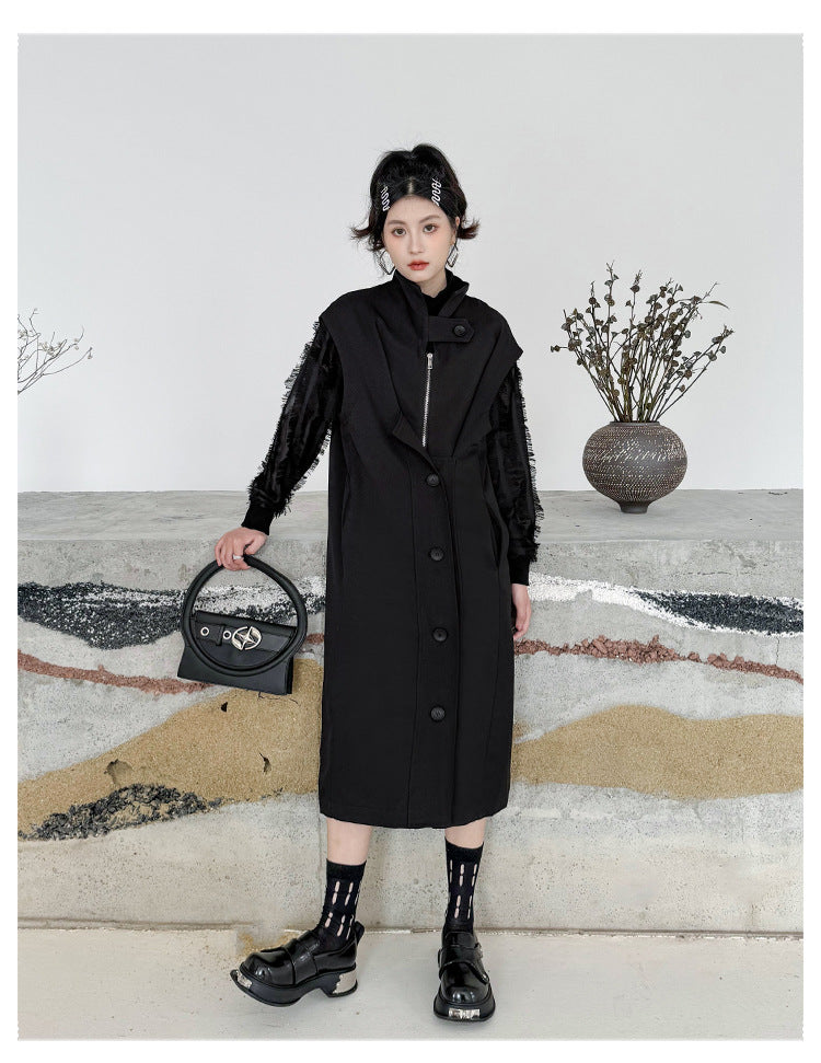 Dark Style Zipper Sleeveless Coat