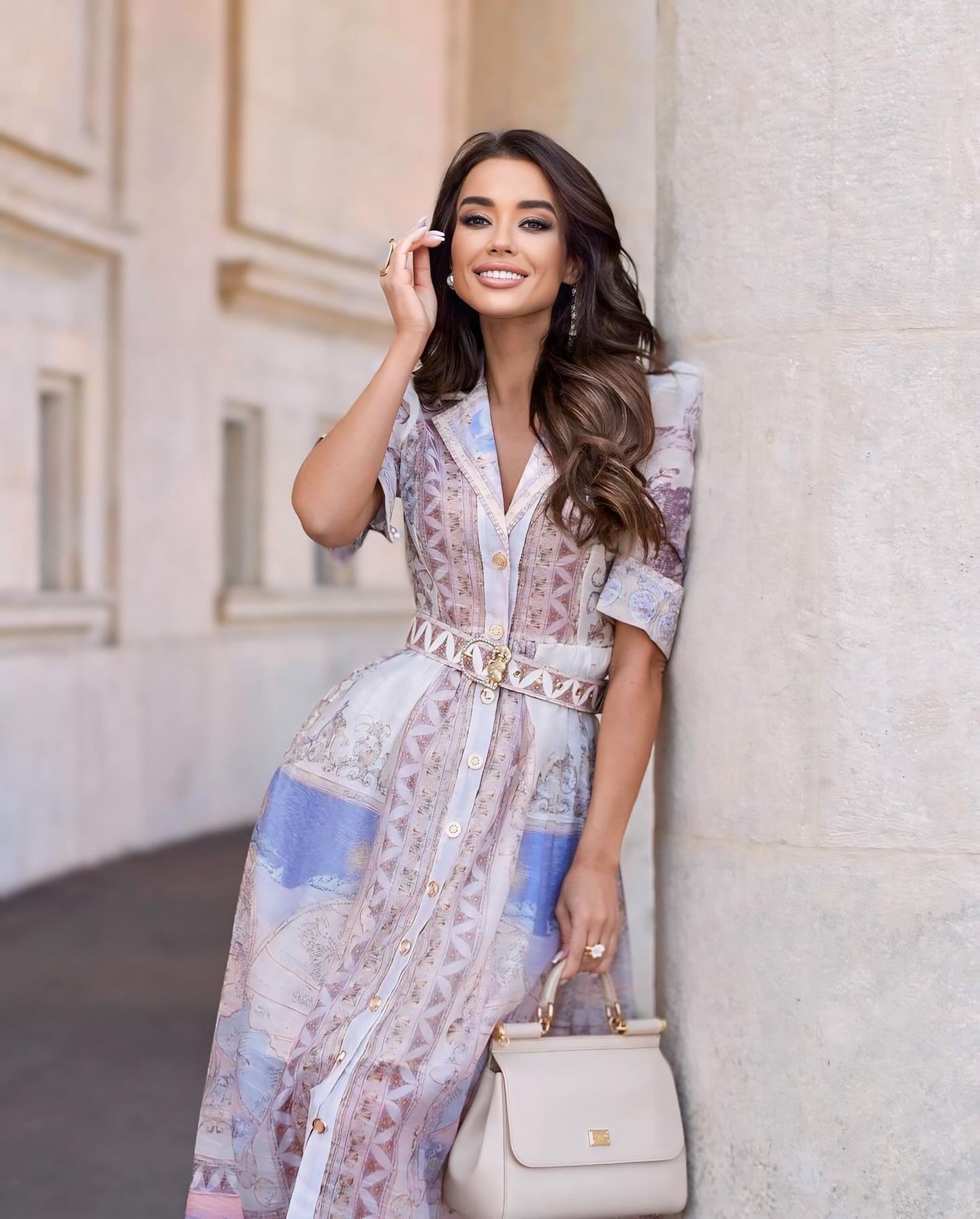 Ladies' boho print split V-neck sexy dress