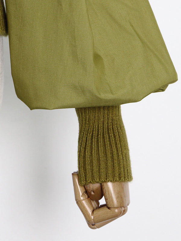 Original Skinny Puff Sleeves Hollow Split-Joint Round-Neck Sweater Tops