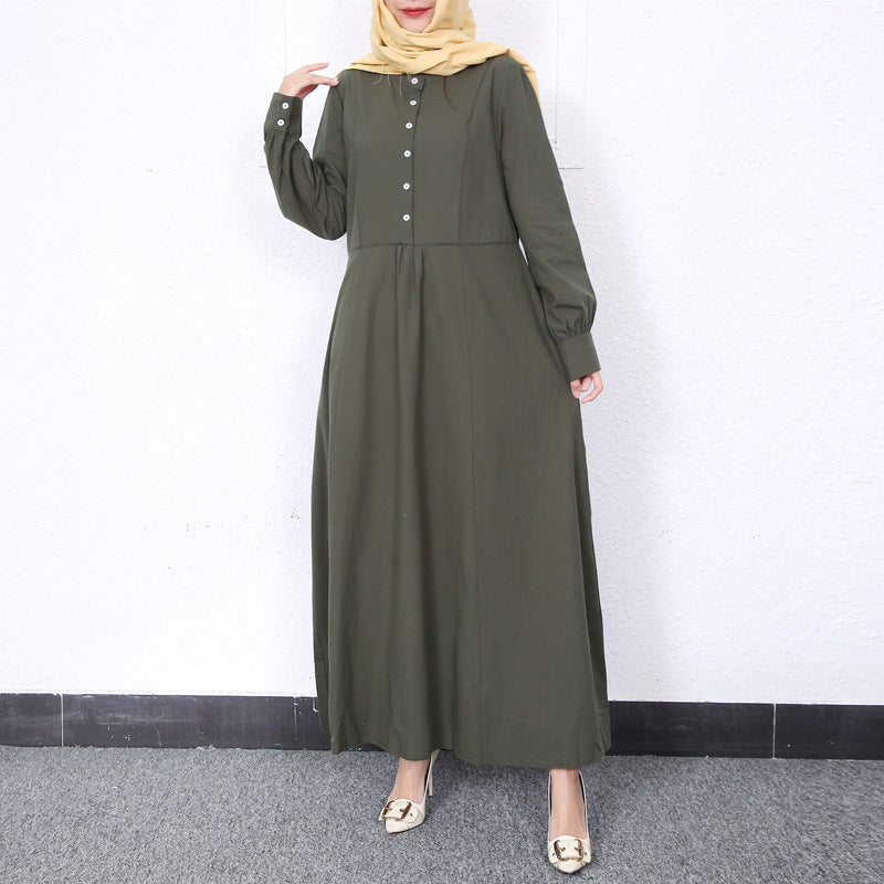 Simple Solid Color Stand Collar Maxi Dress