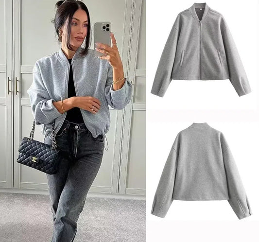 Autumn and winter baseball uniform women's loose casual solid color jacket jacket