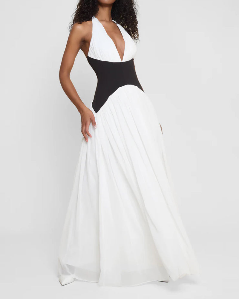 Fashion V-neck Contrast Dress