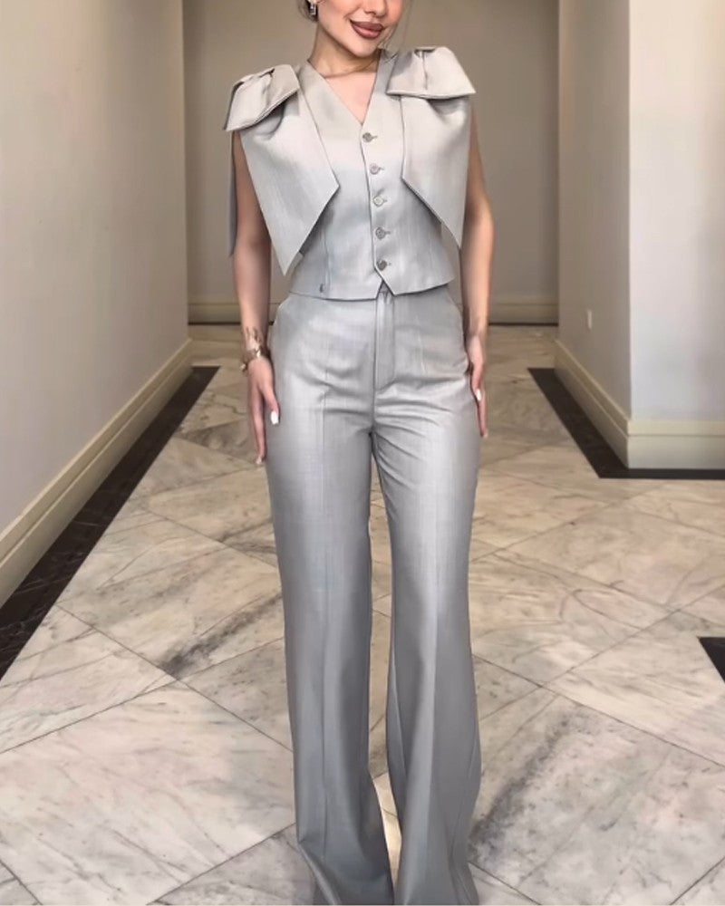 Fashion Commuter Lace-Up Top & Pants Two-Piece Set