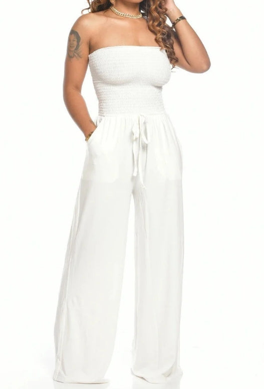 ✨Women's Off Shoulder Solid Color Smocked Jumpsuit(Buy 2 Free Shipping)