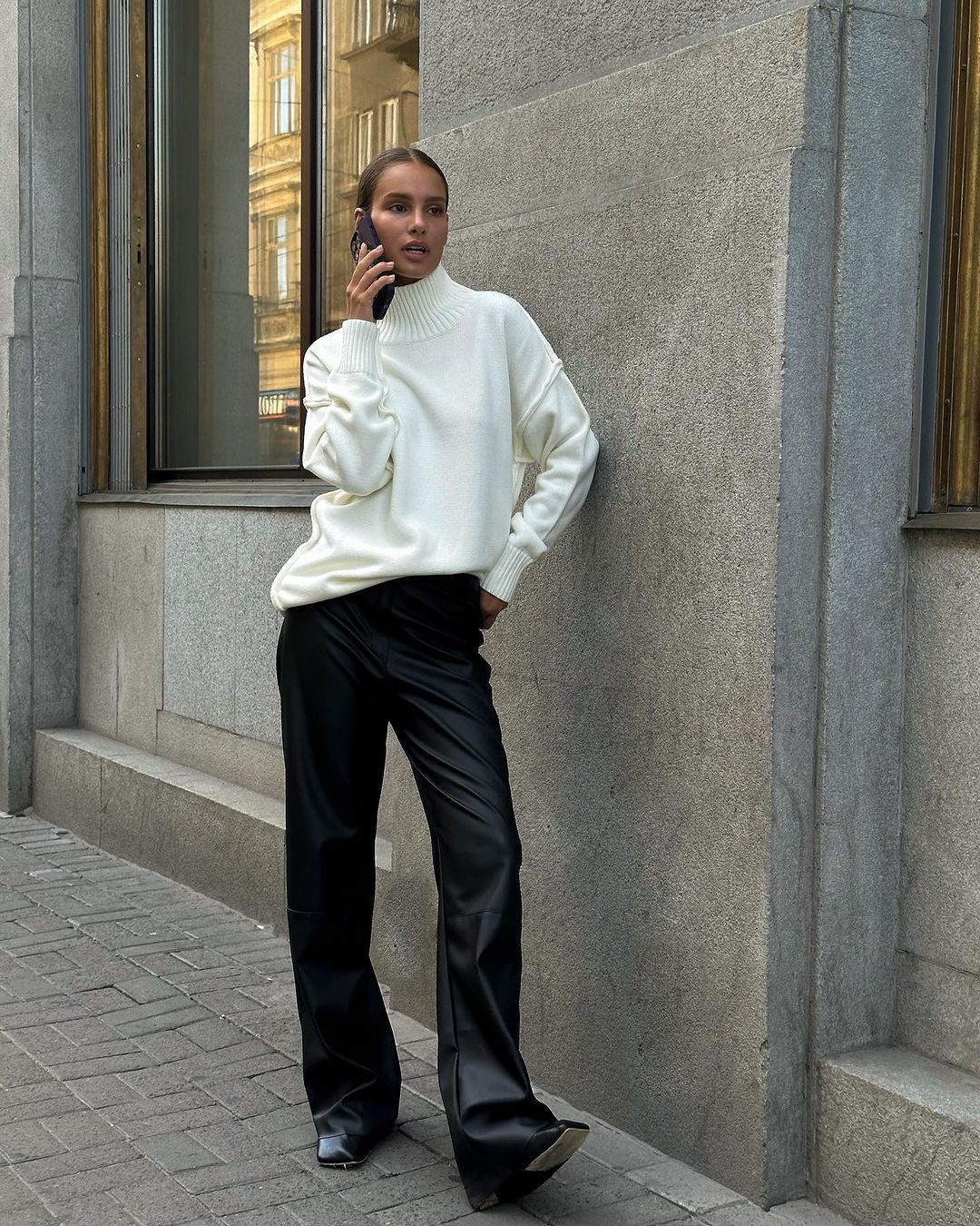 Patchwork turtleneck sweater women's top autumn and winter leisure loose and idle thickened knitting pullover