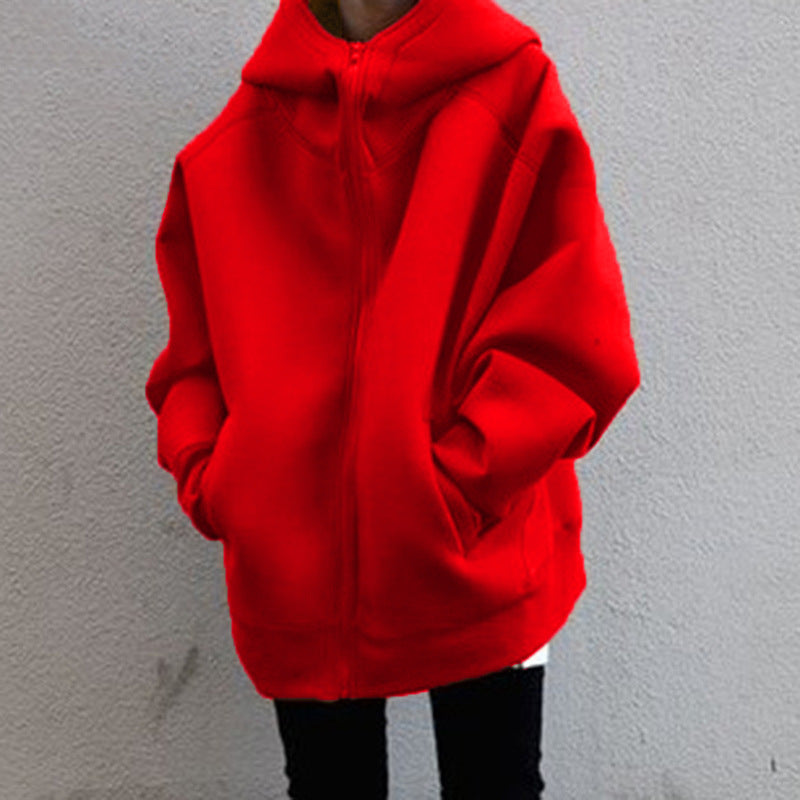 Simple Zipper Hooded Long Sleeve Sweatshirt