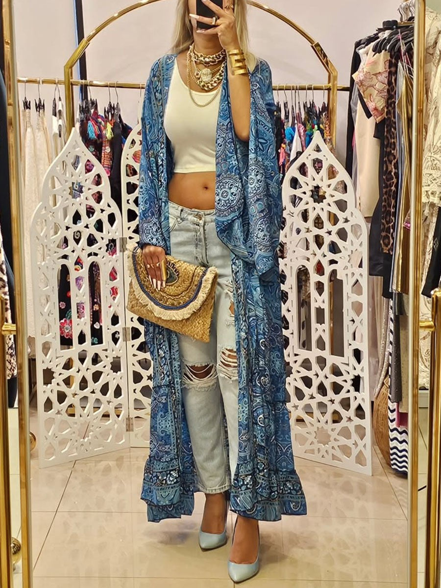 Summer vacation printed kimono