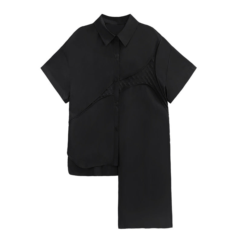 Irregular Splicing Short Sleeve Lapel Shirt