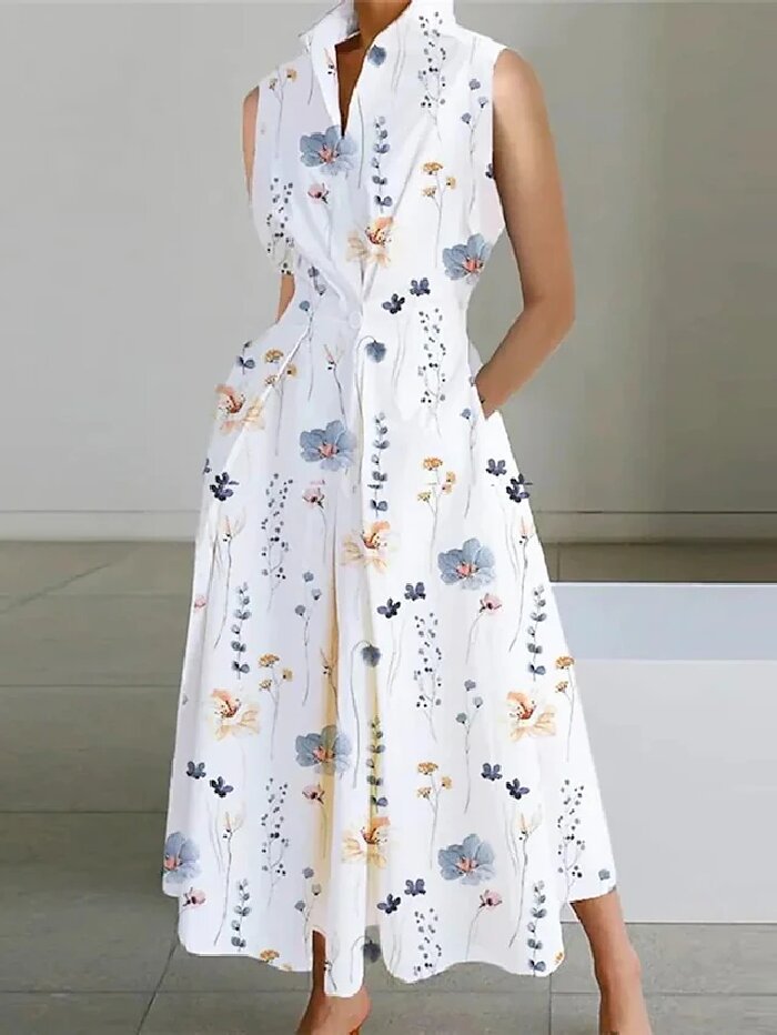 Casual Printed Sleeveless Midi Dress