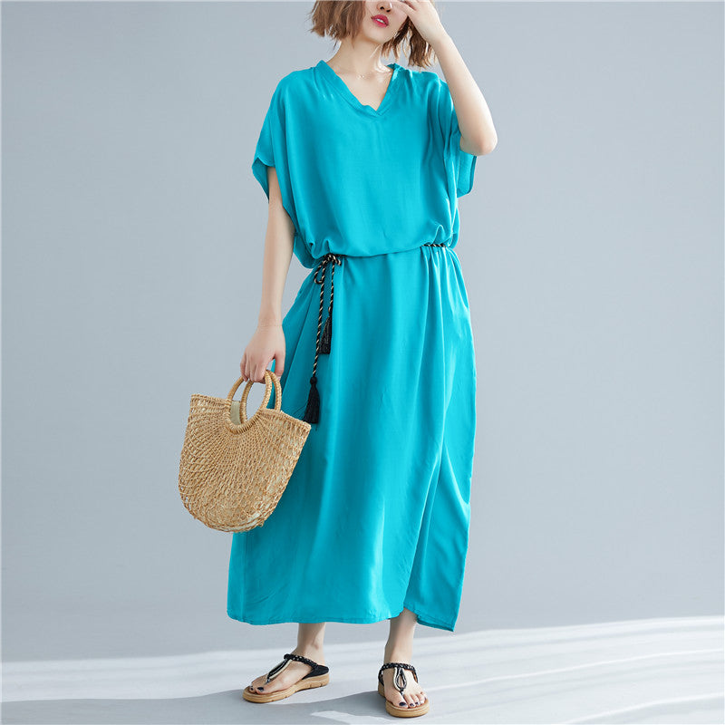 Loose Cotton Solid Color Maxi Dress