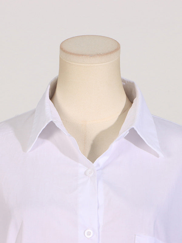 Long Sleeves Loose See-Through Solid Color Split-Joint Split-Side Lapel Maxi Dresses Shirt Dress