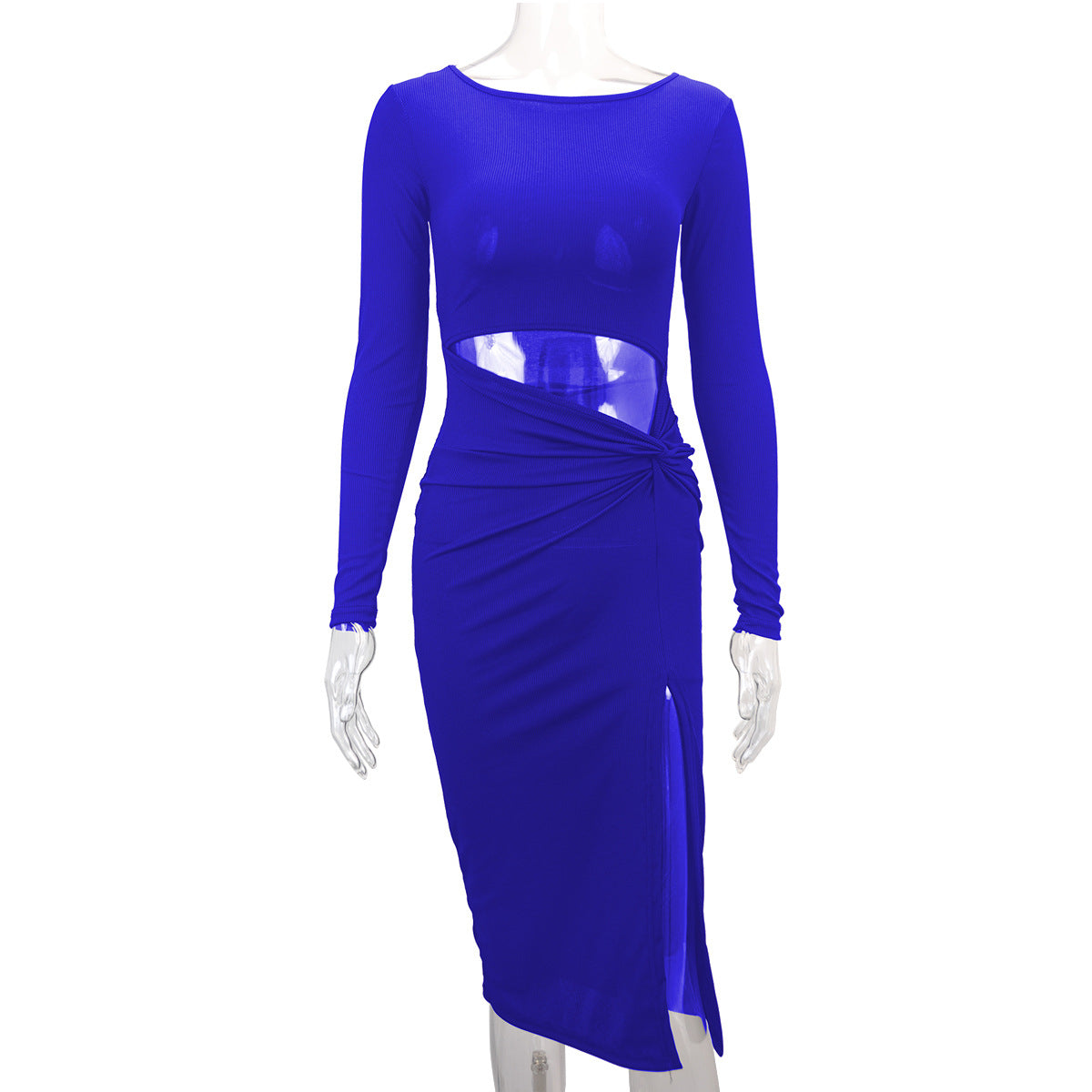 Women's clothing sexy stripes hollow out split long dress