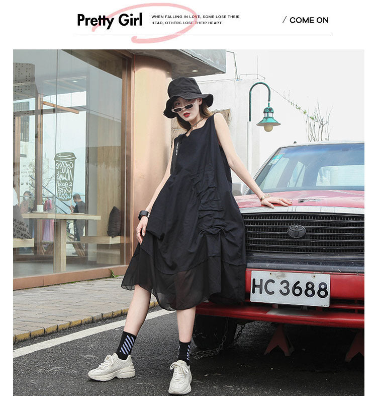 Vintage Patchwork Irregular Sleeveless A-Line Dress